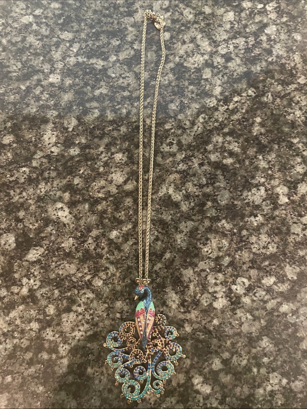 Betsey Johnson Gold-Tone Multicolor Peacock Pendant Necklace